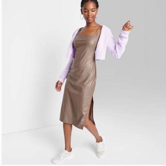 NWT Faux Leather Midi Dark Taupe/Milk Chocolate Slip Dress W XXL Wild Fable - Picture 3 of 4